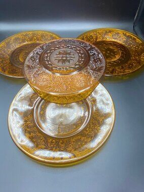 Tiara Amber Sandwich Glass Saucers